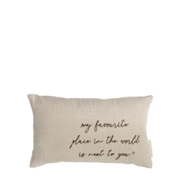 Cushion 30x50 Naturel "Favourite next to you" von Bastion Collection wunderschöne Kissenhülle aus 60% Baumwolle / 40% Leinen, waschbar bei 40 Grad mit Stickerei : my favourite place in the world is next to you