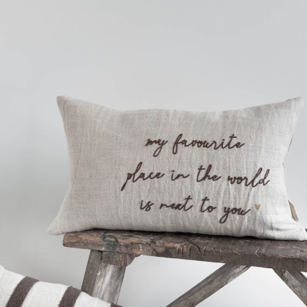 Cushion 30x50 Naturel "Favourite next to you" von Bastion Collection wunderschöne Kissenhülle aus 60% Baumwolle / 40% Leinen, waschbar bei 40 Grad mit Stickerei : my favourite place in the world is next to you