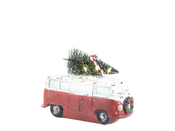 Vintage Bus mit Weihnachtsbaum mit LED H12cm antique cherry von Chic Antique