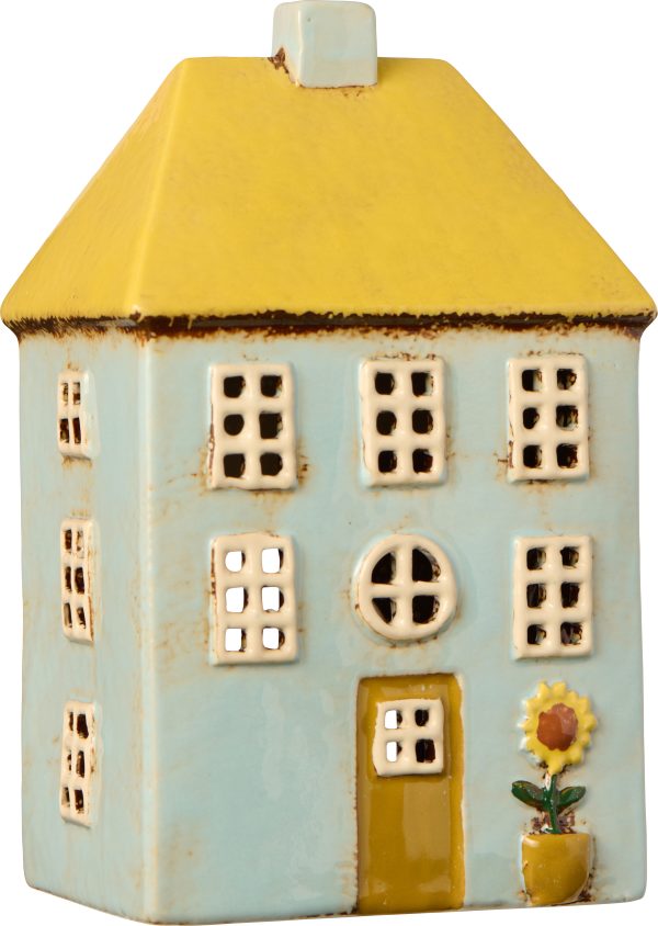 Keramikhaus für Teelicht Nyhavn gelbes Dach mit Sonnenblume – Bild 2