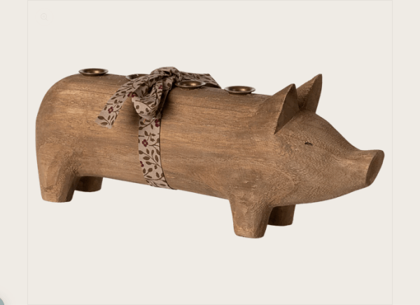 Kerzenständer aus Holz, Schwein, Advent - Natur