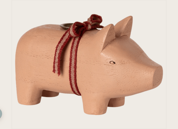 Kerzenständer aus Holz, Schwein, Klein - Rosa